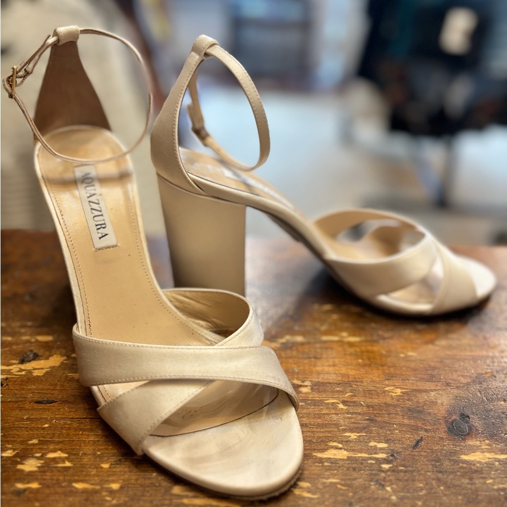 Aquazurra Divine 85 White Ivory Satin Sandal Heel